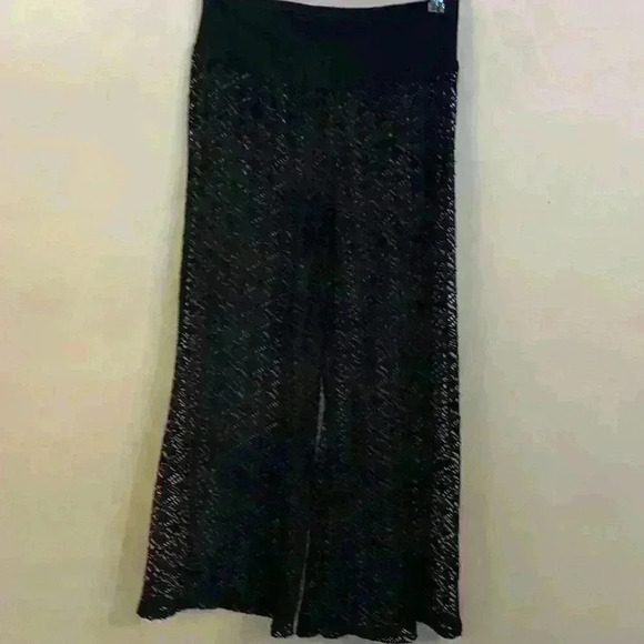 Solitaire Swim Mesh See Through Sheer Black Cover Up Pants Size M - Picture 1 of 9